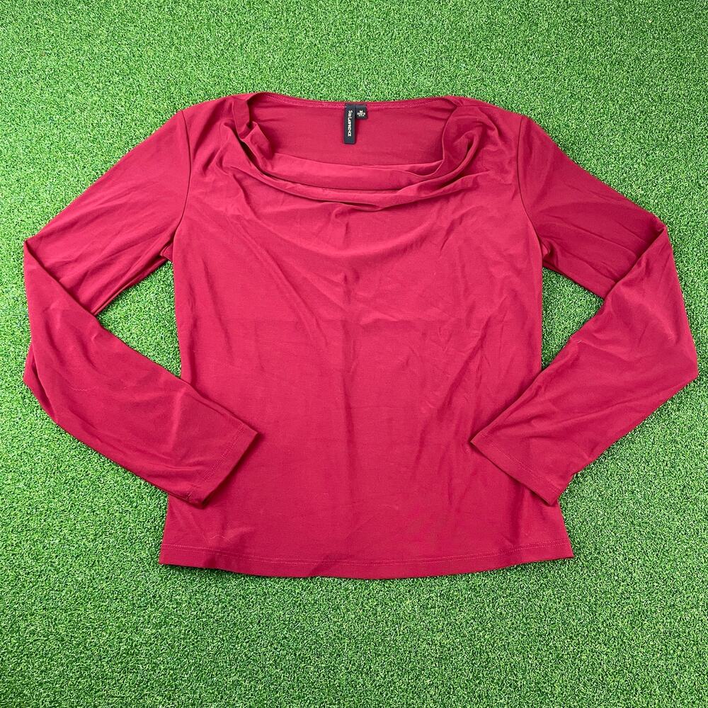 Susan Lawrence Red Cowl Neck Long Sleeve Top Made USA Womens M Vintage Y2K Vtg